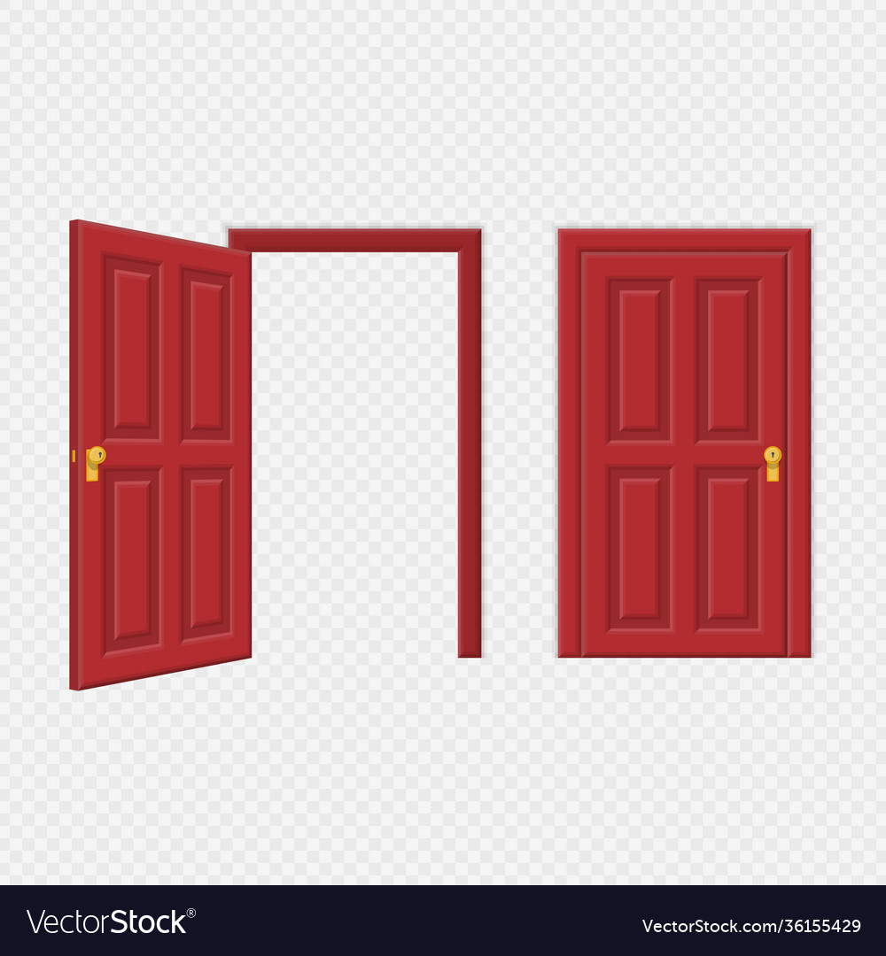 Open and closed door house front Royalty Free Vector Image