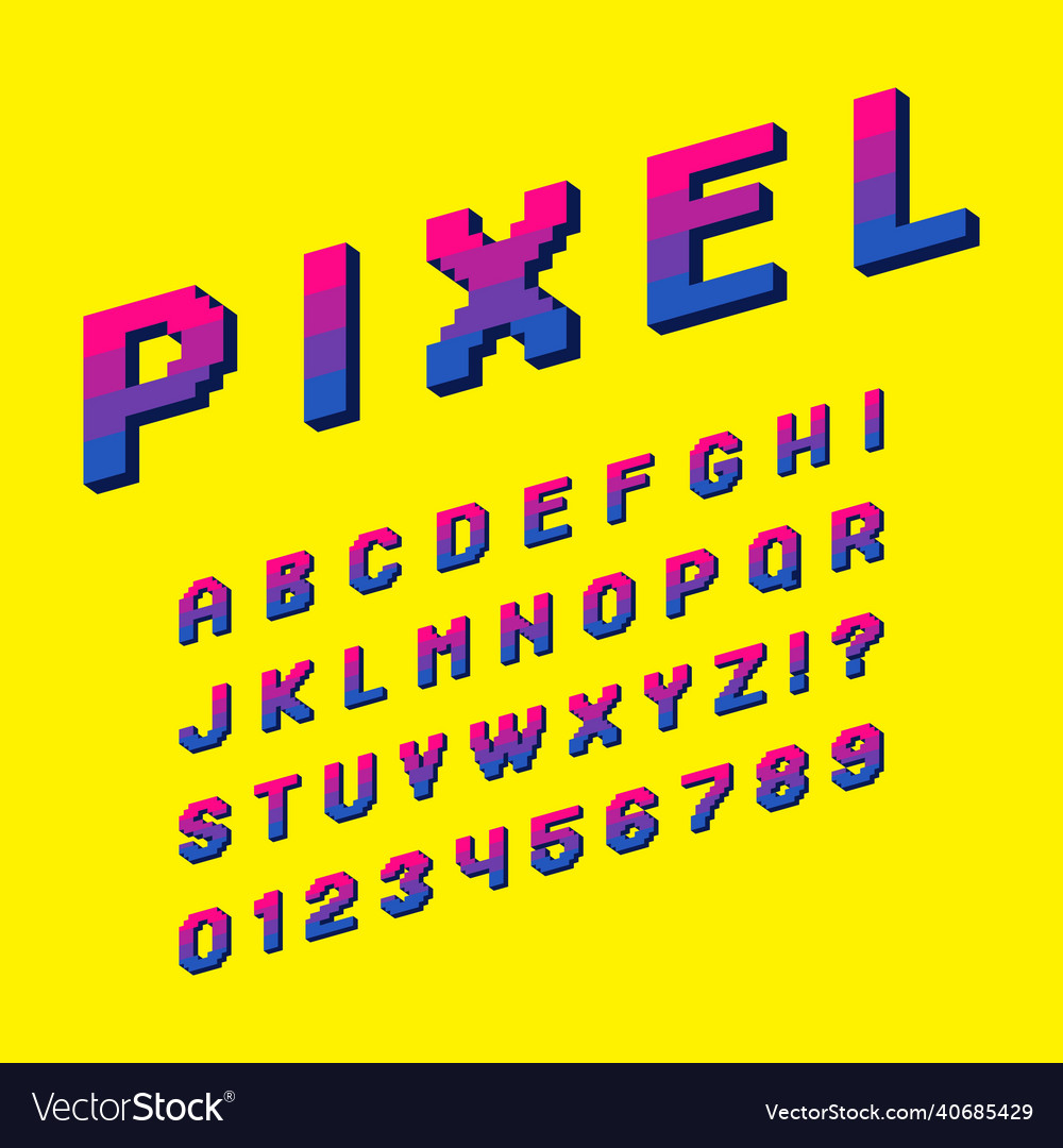 Pixel alphabet font letters and numbers set video