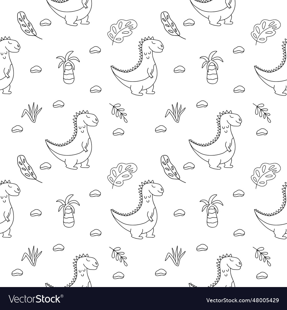 Seamless pattern dinosaur in doodle style vector image Seamless pattern dinosaur in doodle style