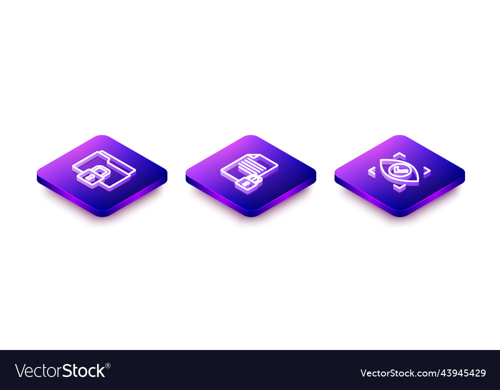 Set isometric line folder and lock document vector image Set isometric line folder and lock document