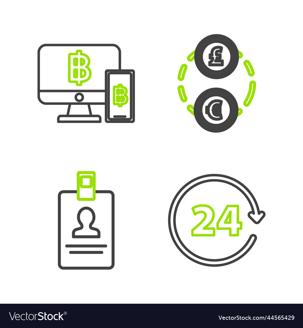 Set line clock 24 hours identification badge vector image Set line clock 24 hours identification badge