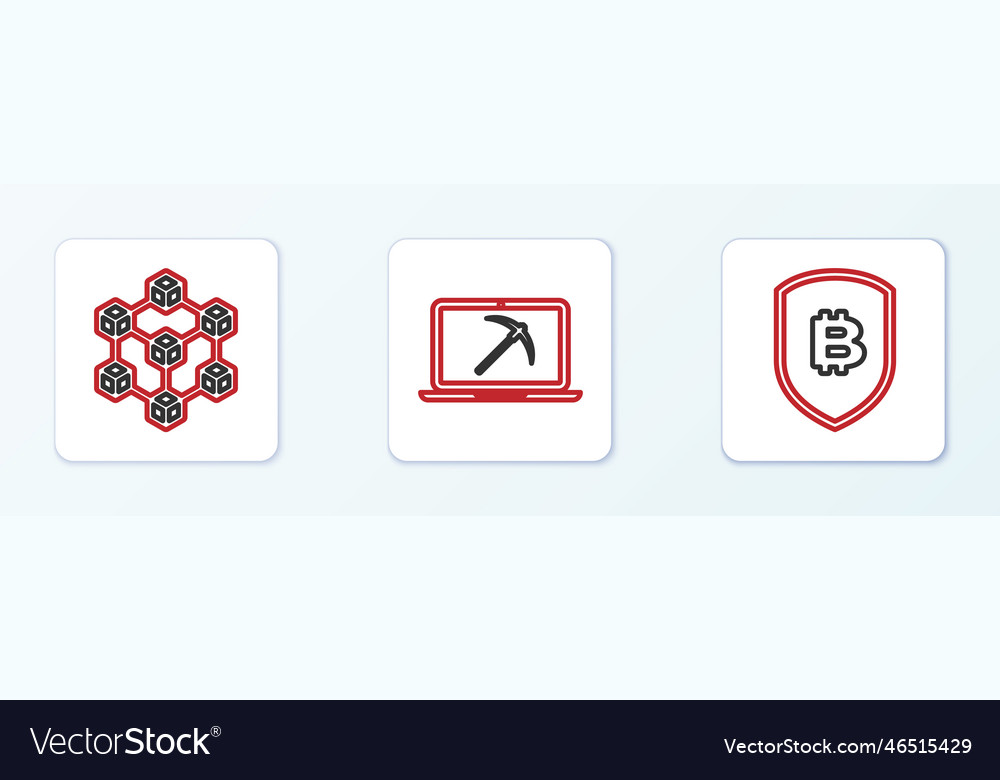 Set line shield with bitcoin blockchain vector image Set line shield with bitcoin blockchain