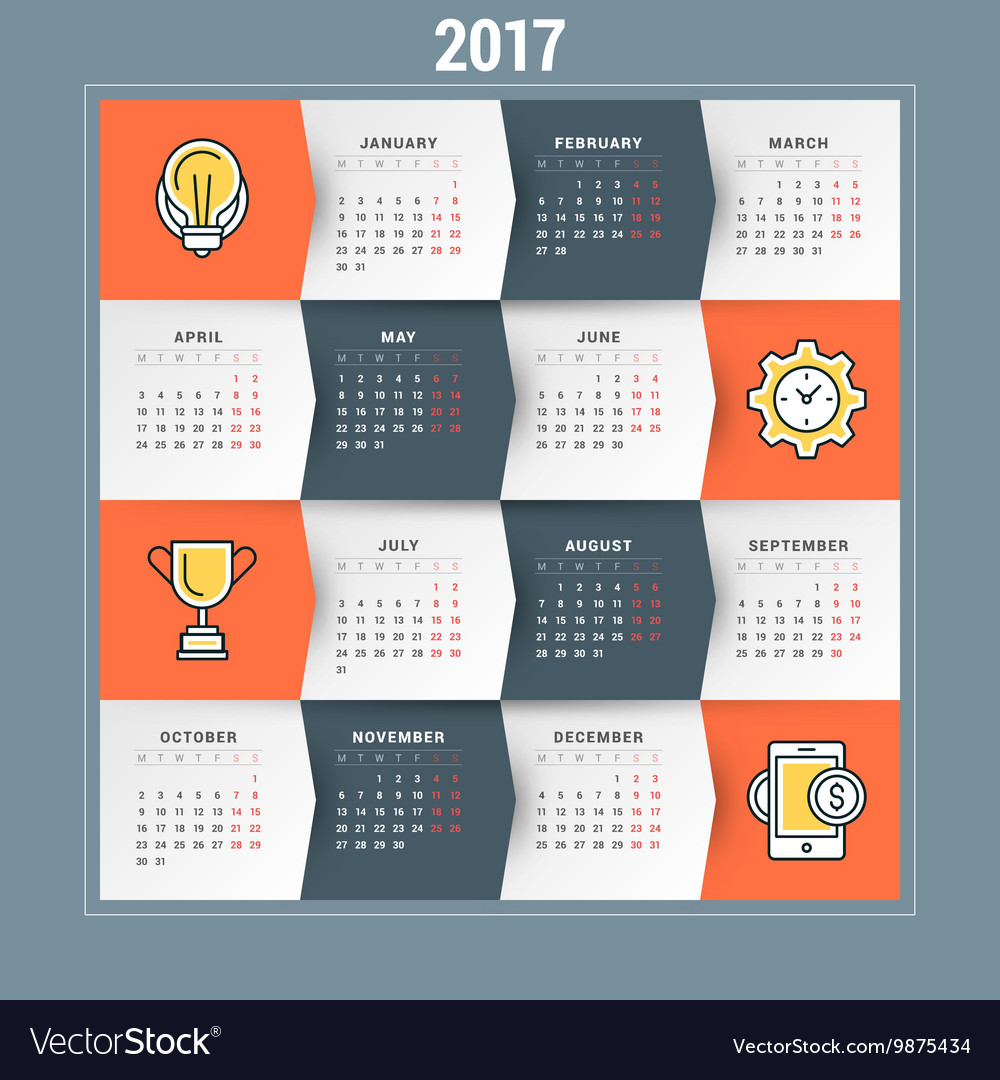 Calendar for 2017 year design stationery template