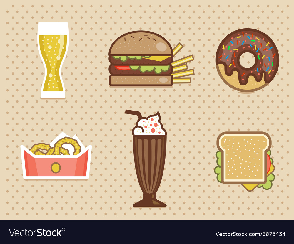 Fast food icons set high detailed color