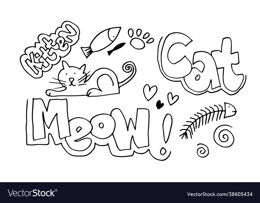 Hand drawn cute cat animal Royalty Free Vector Image