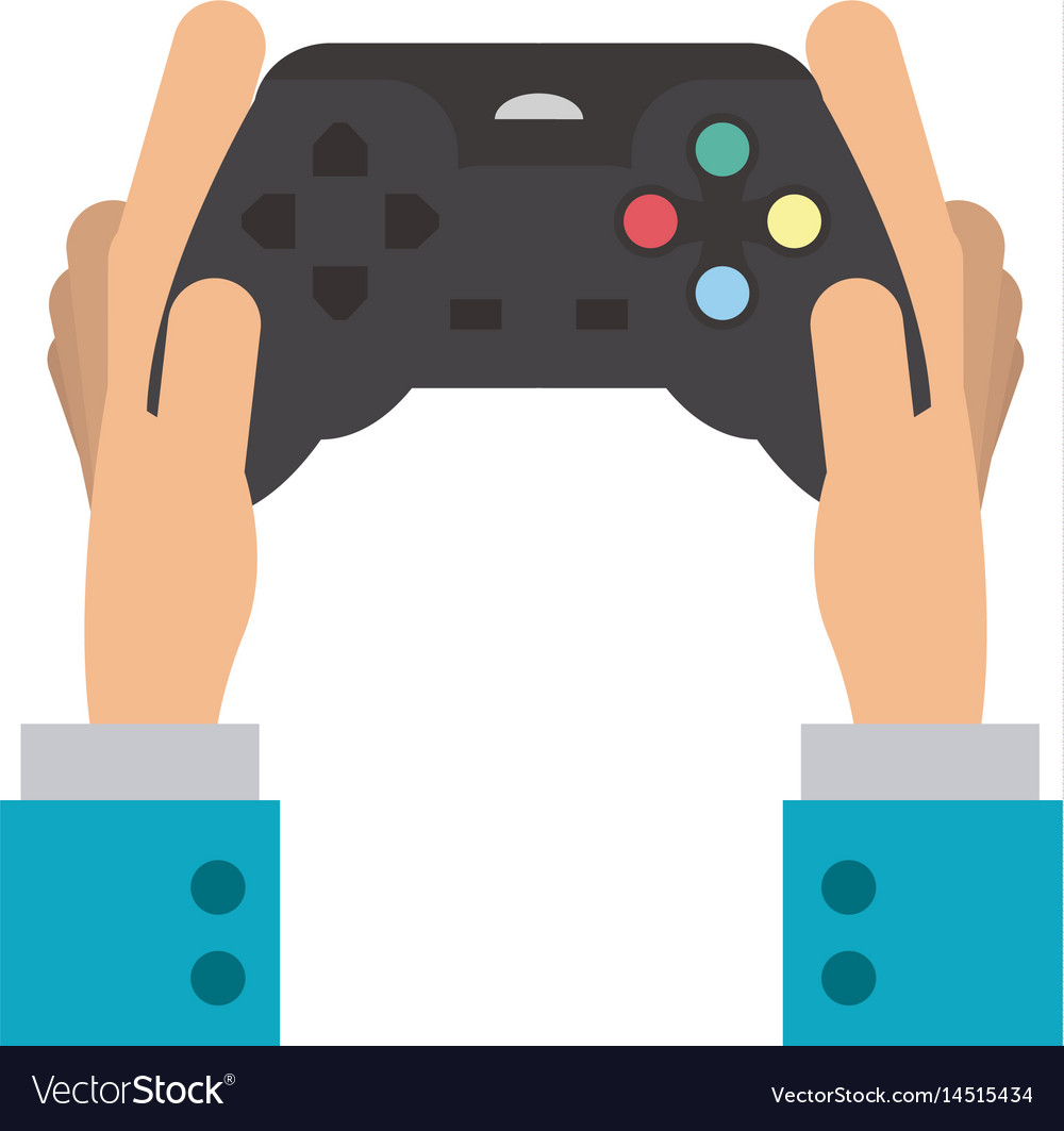 Hands holding video game controller icon image