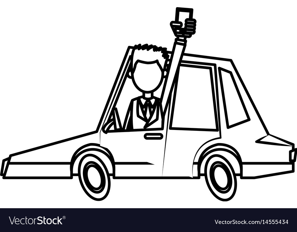 Man with smartphone drive car sedan transport line