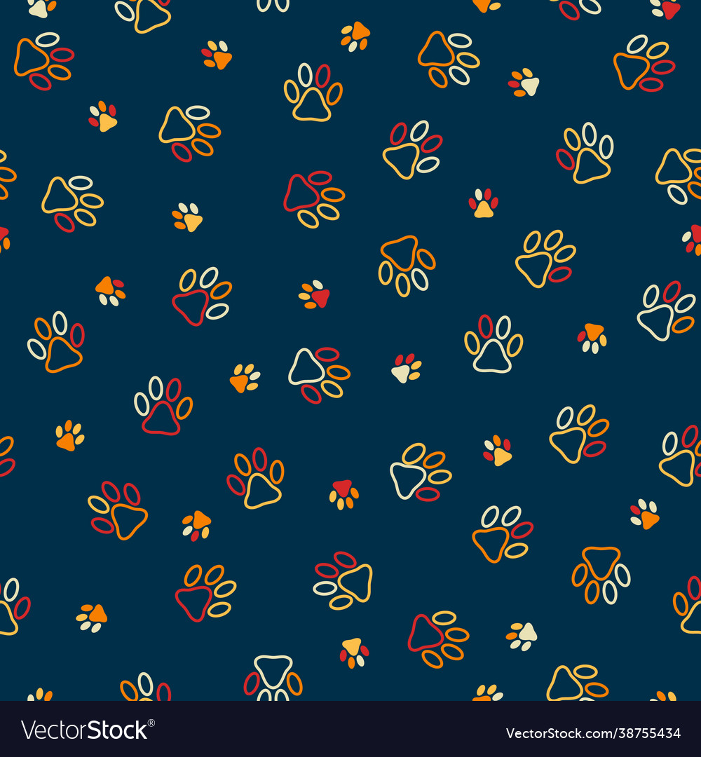 Pattern with muliticolor contour cat footprint