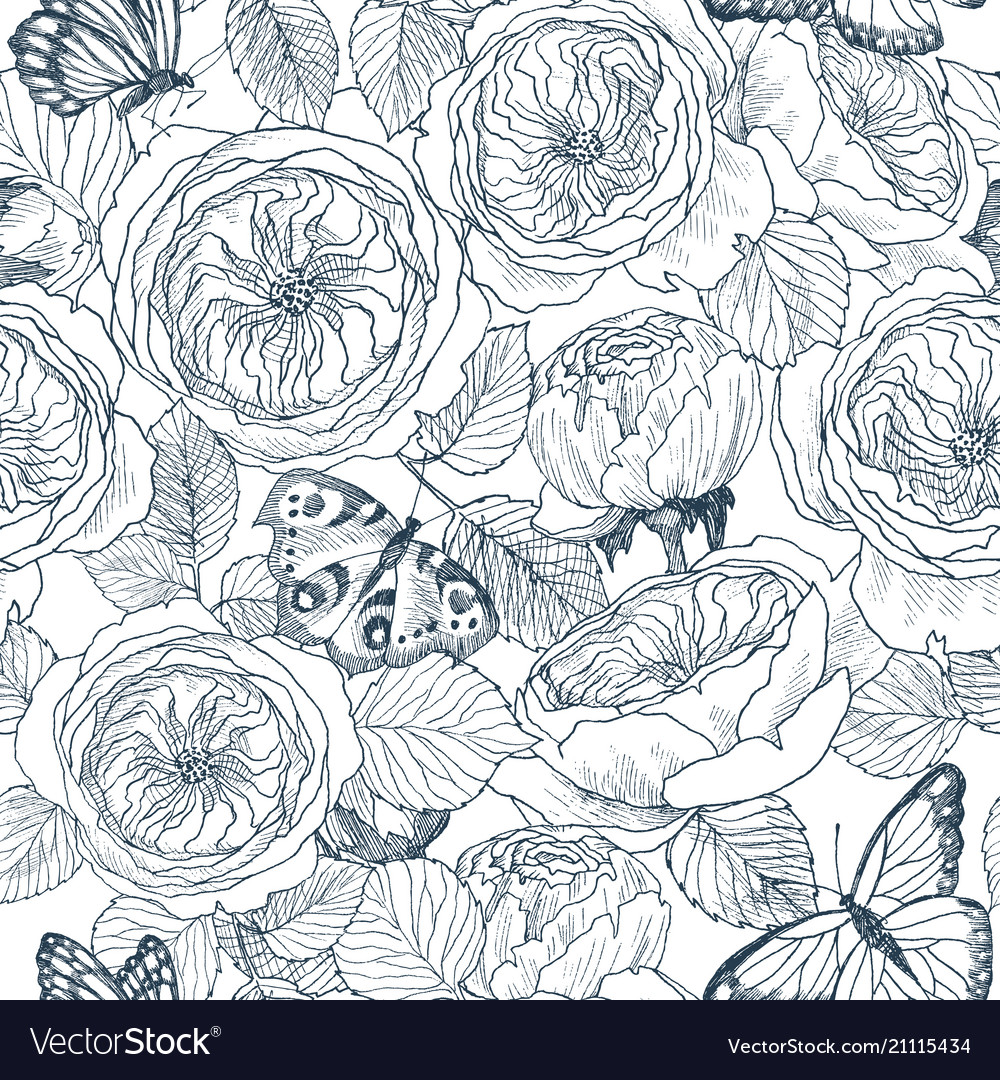 Seamless pattern of wild roses blossom branch