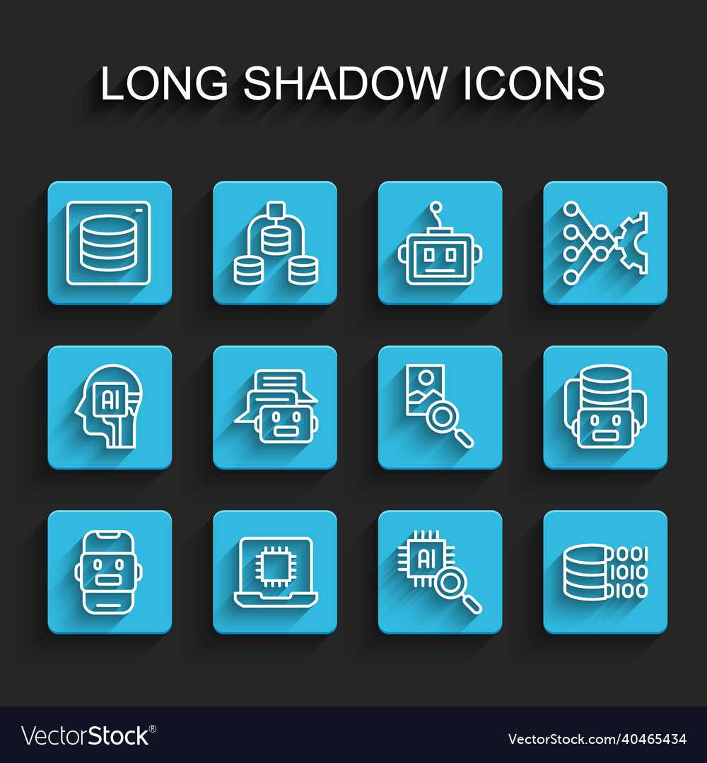 Set line chat bot processor cpu server data vector image Set line chat bot processor cpu server data