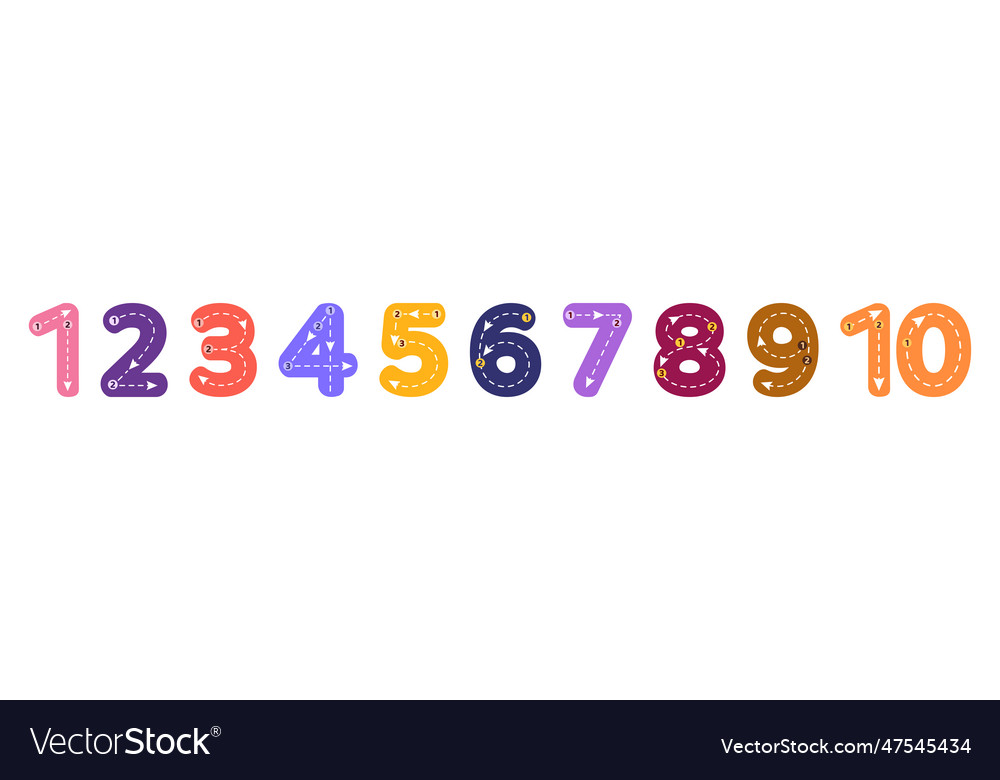 Tracing numbers writing and count from 1 to 10 vector image Tracing numbers writing and count from 1 to 10
