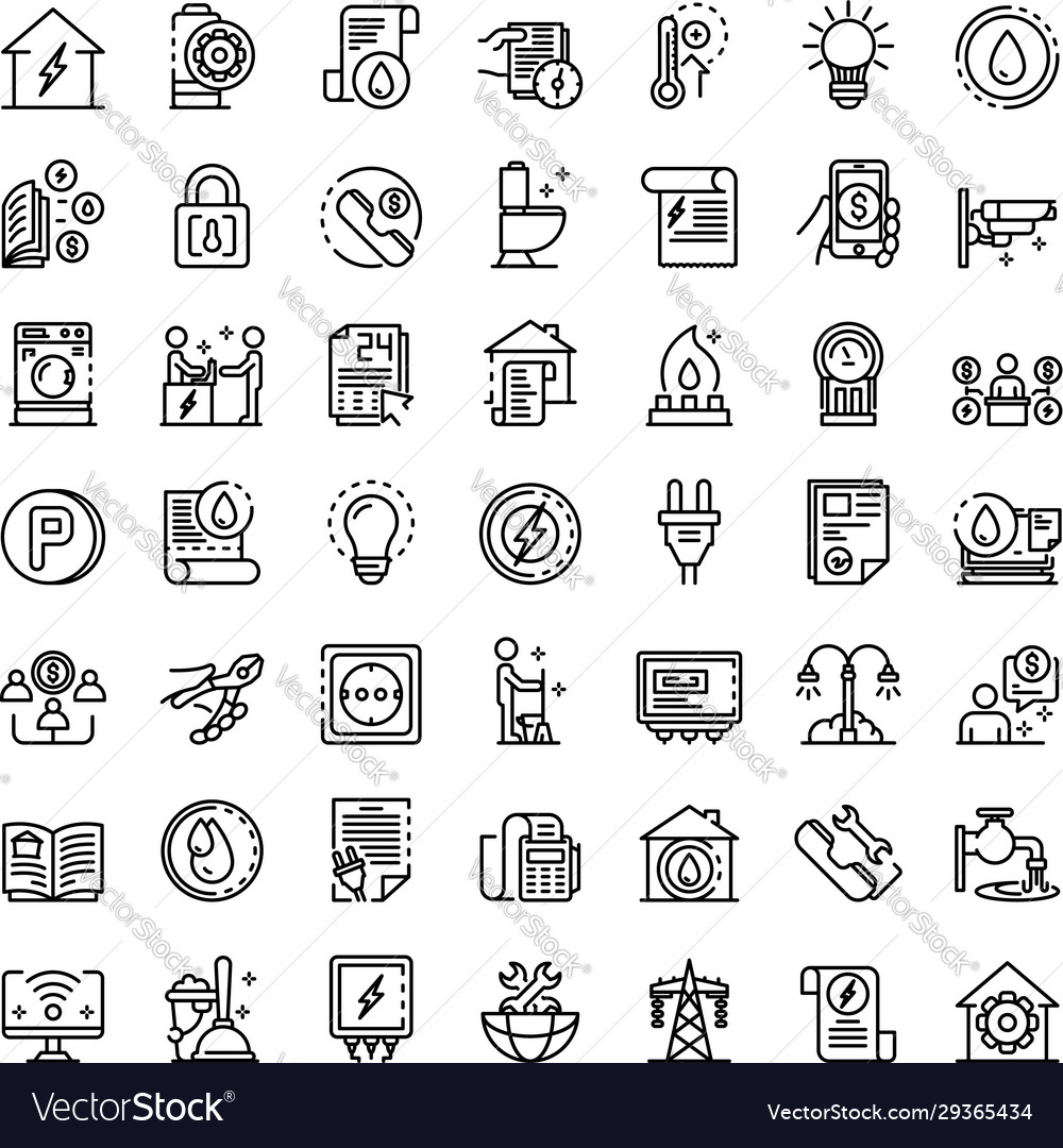 Utilities icons set outline style Royalty Free Vector Image