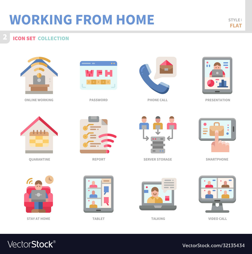 Work from home icon set Royalty Free Vector Image