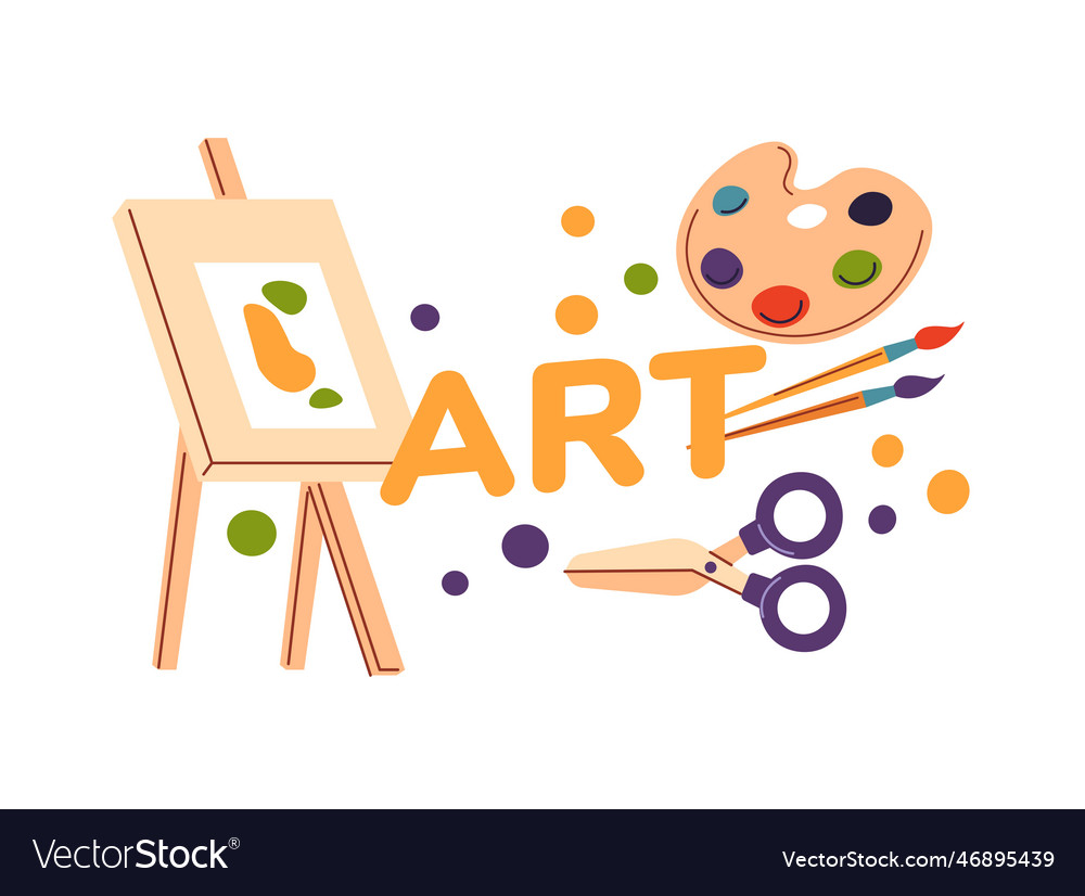 Art lessons easel with canvas and paints Vector Image