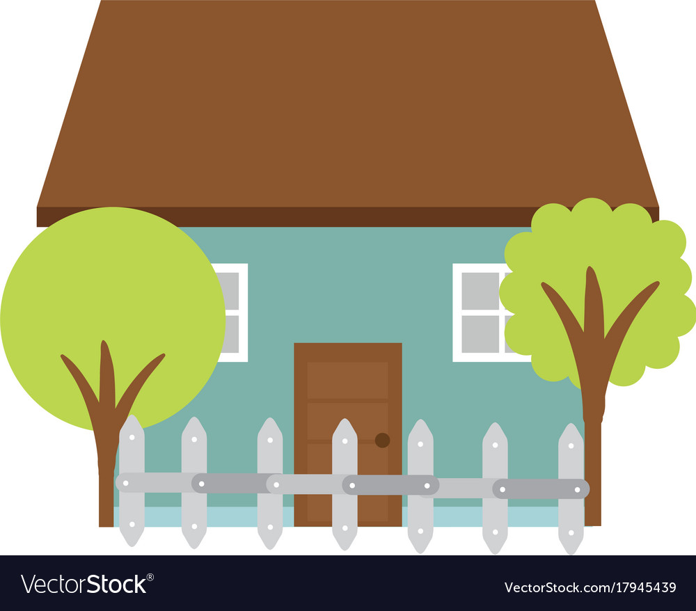 Beautiful house building with trees and fence