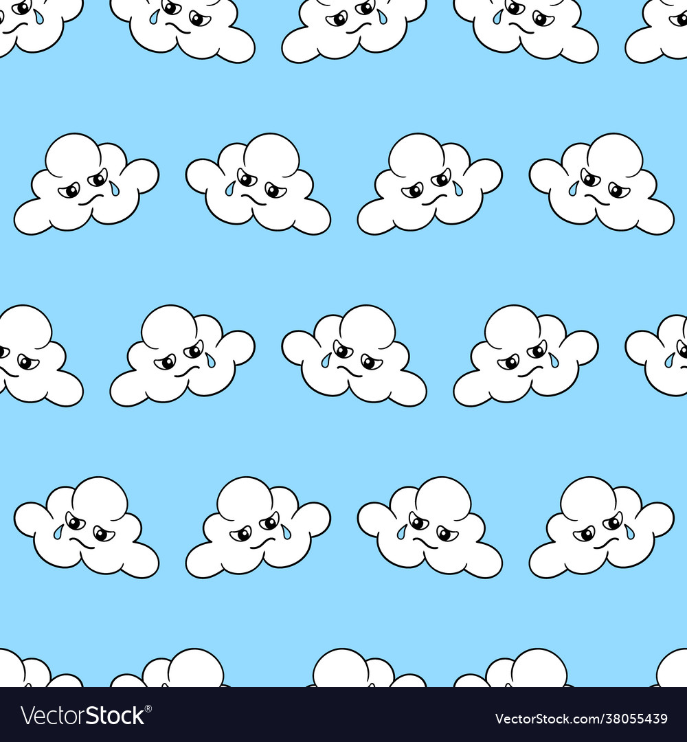Crying clouds seamless repeat pattern background