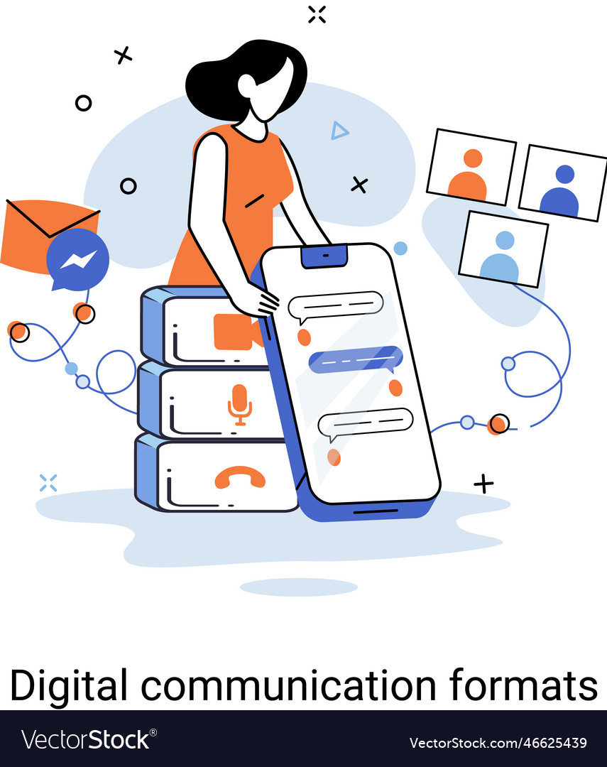 Digital communication formats content with online vector image Digital communication formats content with online