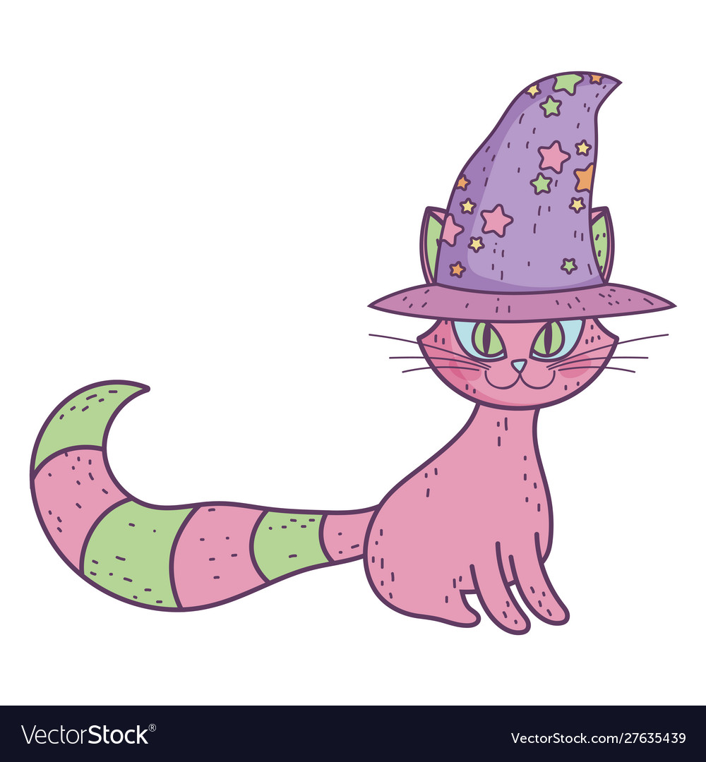 Happy halloween celebration pink cat sitting Vector Image