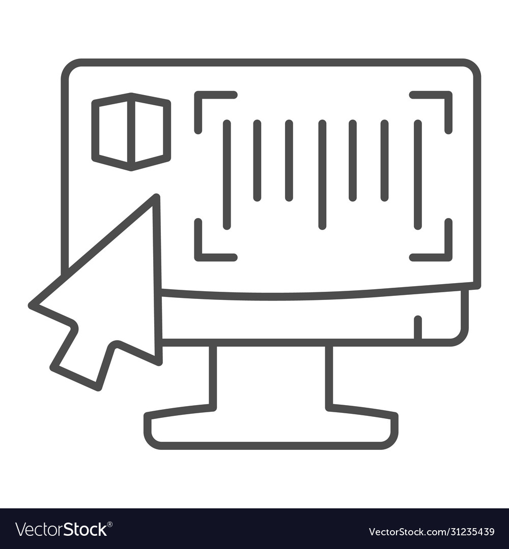 Monitor with barcode reader thin line icon vector image Monitor with barcode reader thin line icon