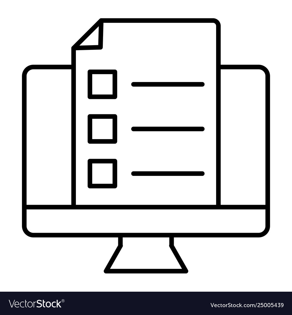 Monitor with document thin line icon list vector image Monitor with document thin line icon list