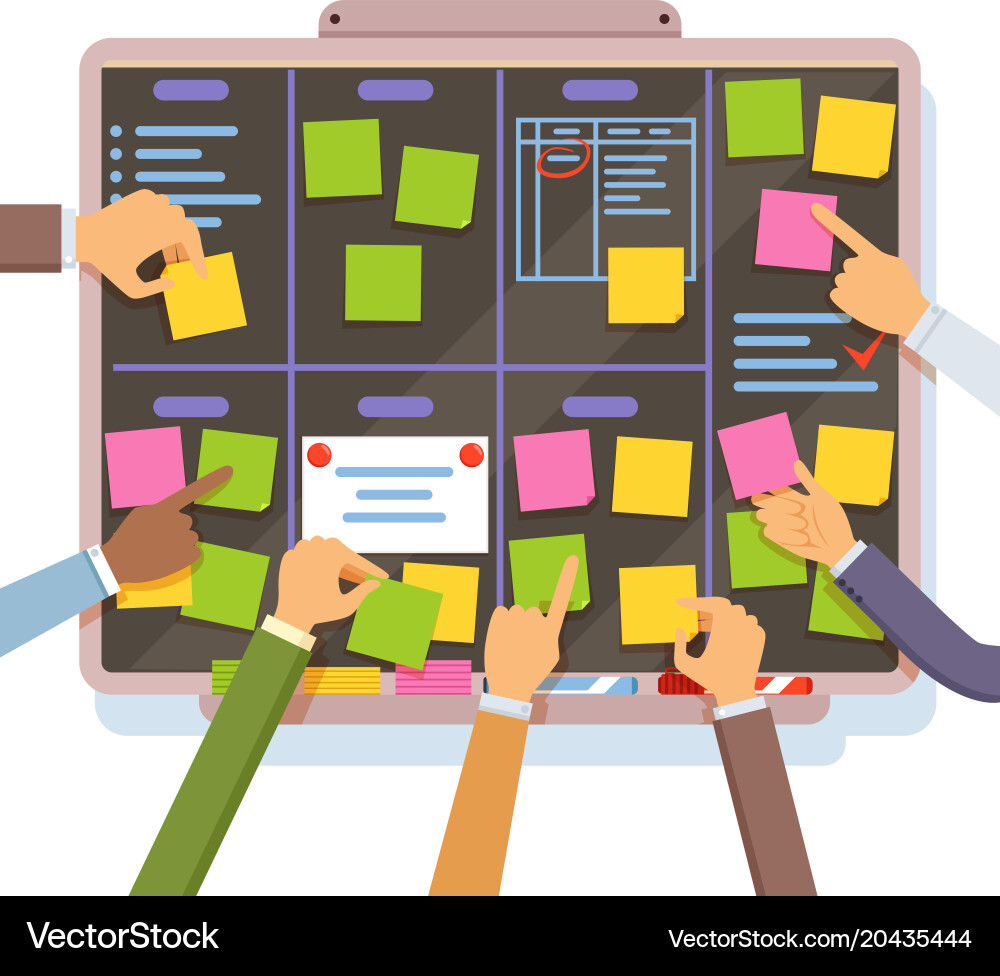Agile project plan hands holding and put notes Vector Image