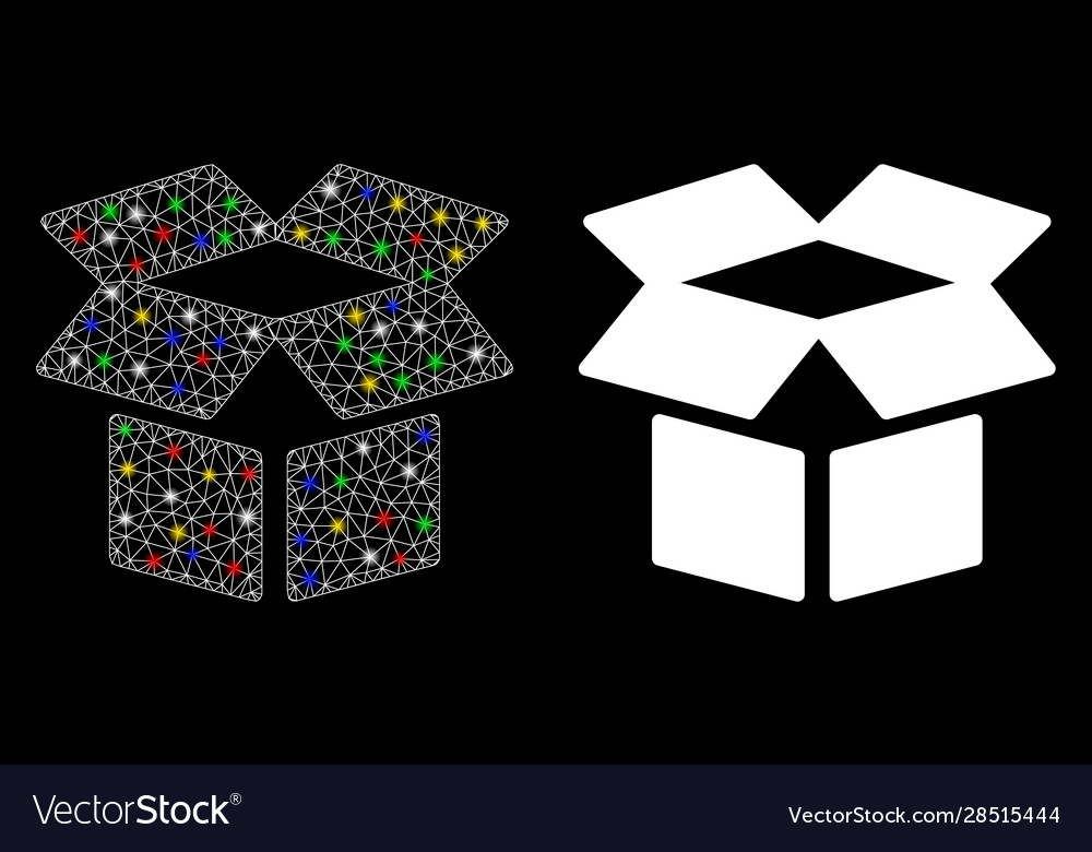 Bright mesh wire frame open box icon with flash vector image Bright mesh wire frame open box icon with flash