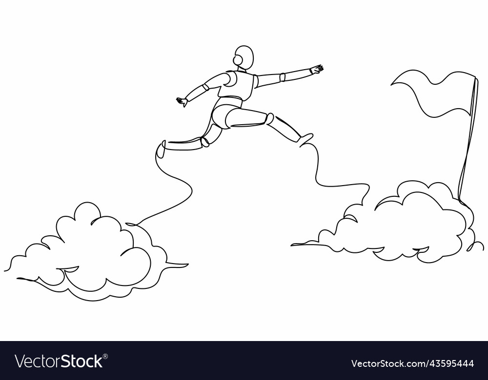 Continuous one line drawing robot jump over