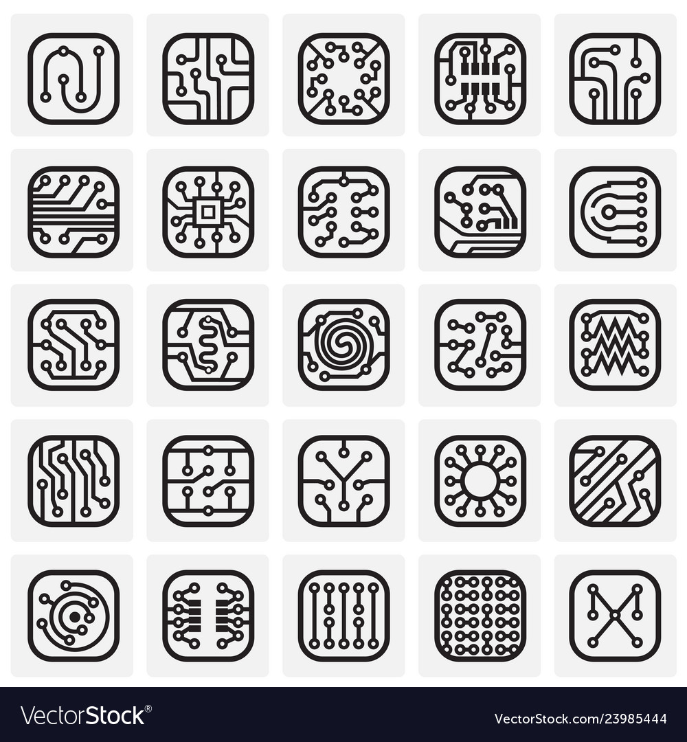 Electronic circuit icons set on squares background vector image Electronic circuit icons set on squares background