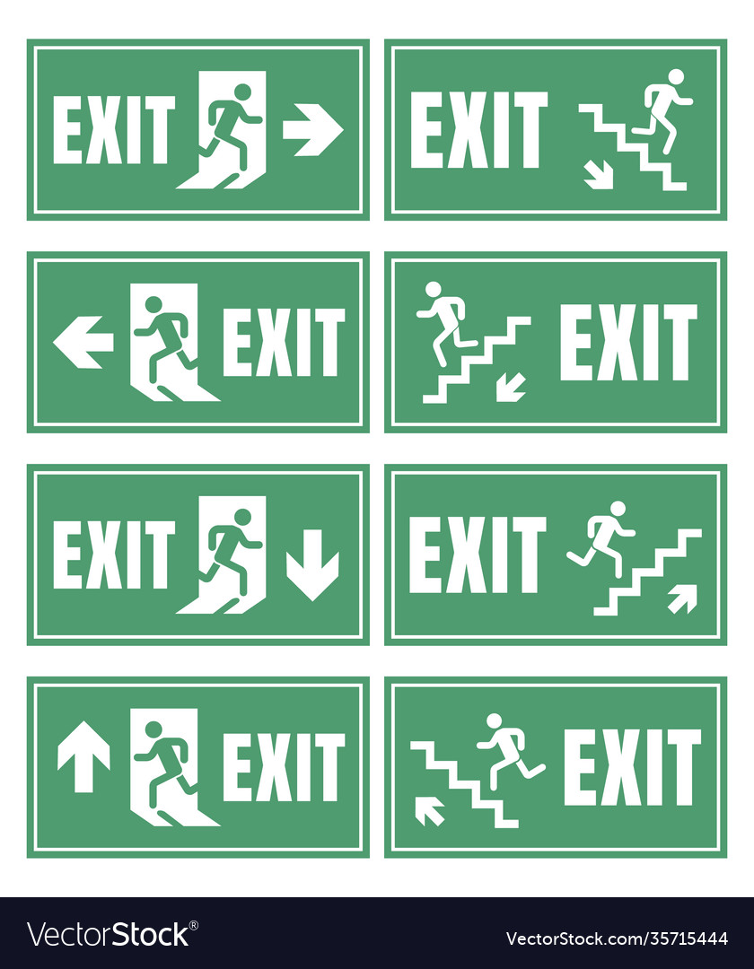 Emergency fire exit sign set door label Royalty Free Vector