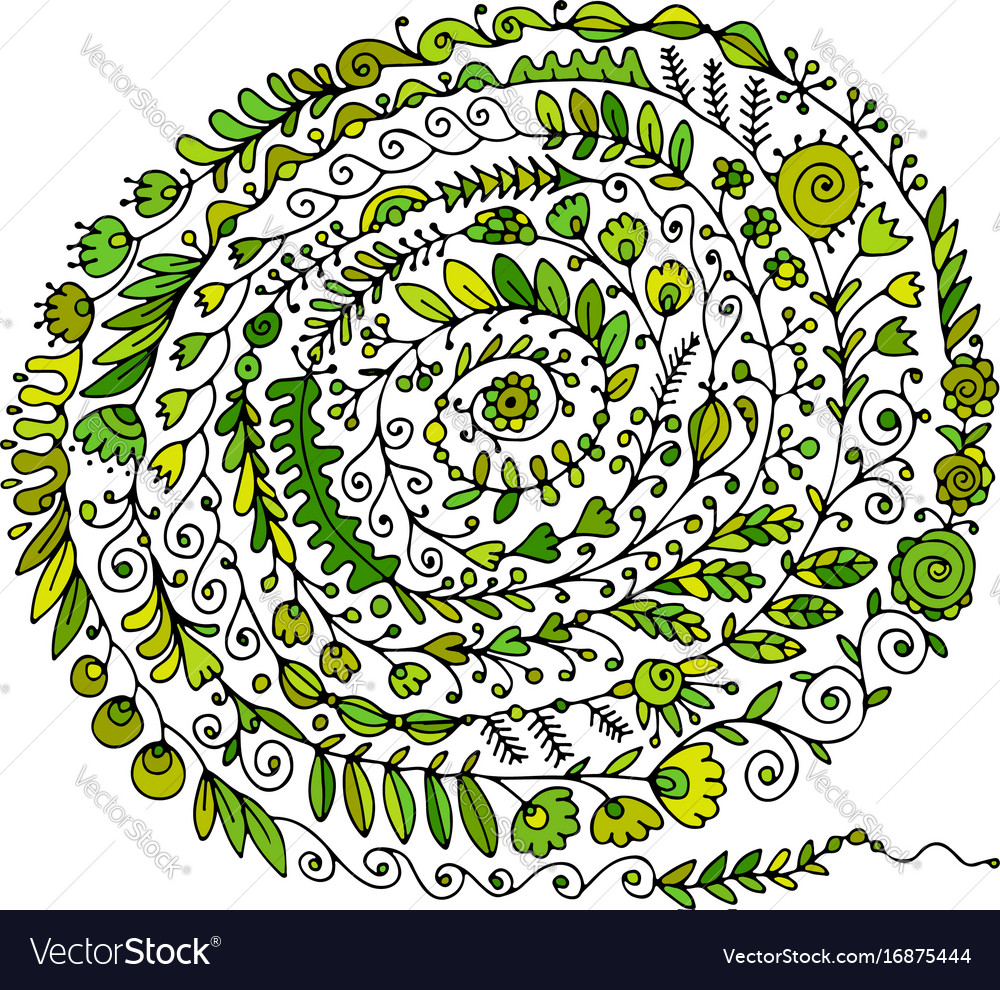 Floral spiral ornament hand drawn sketch for your