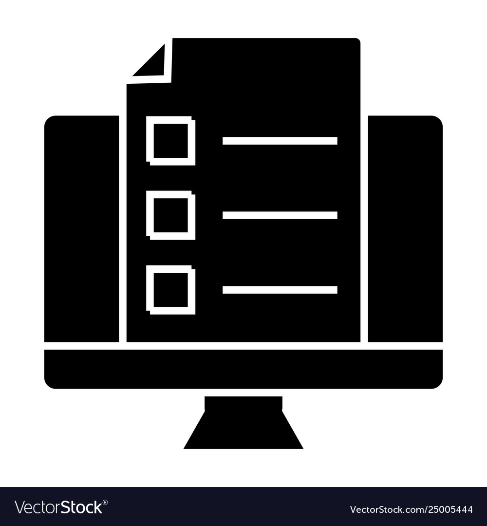 Monitor with document solid icon list on computer vector image Monitor with document solid icon list on computer