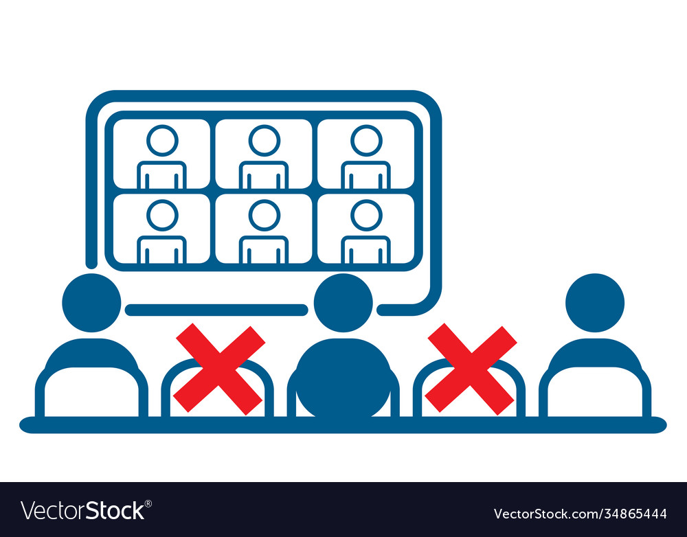 Office employees at hybrid meeting maintaining Vector Image