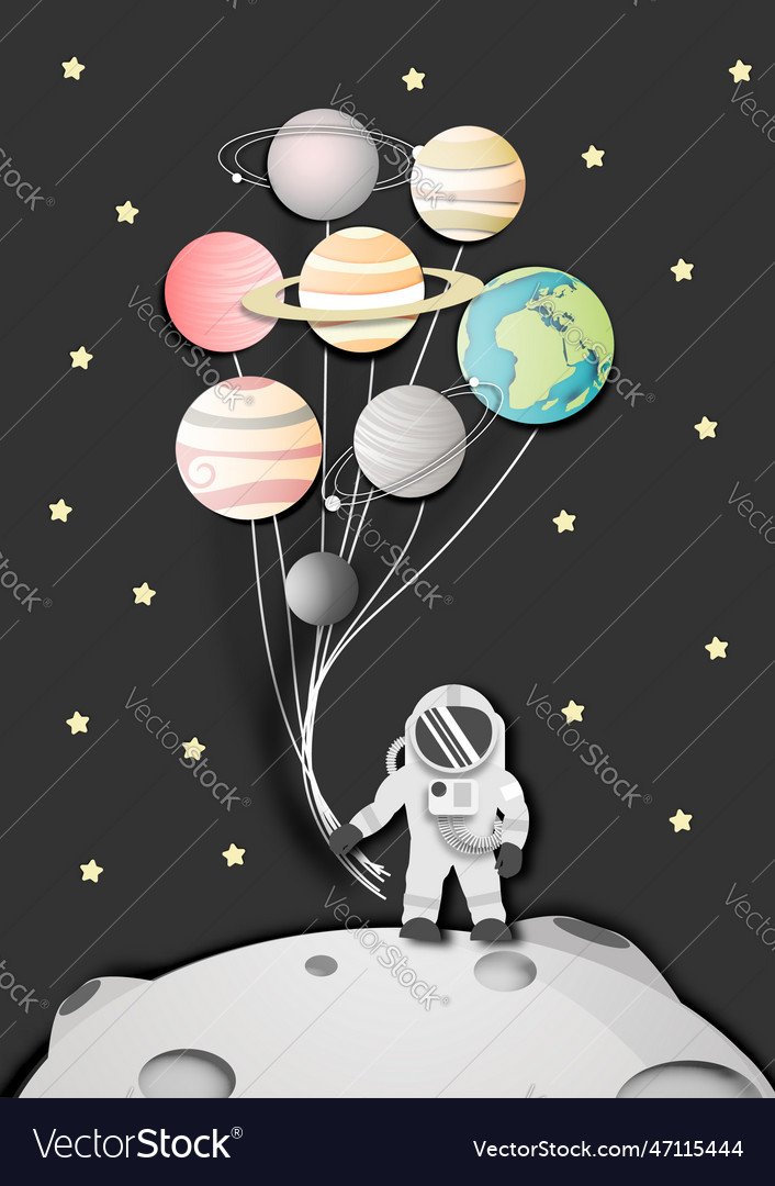 Paper art of astronaut on the moon in space