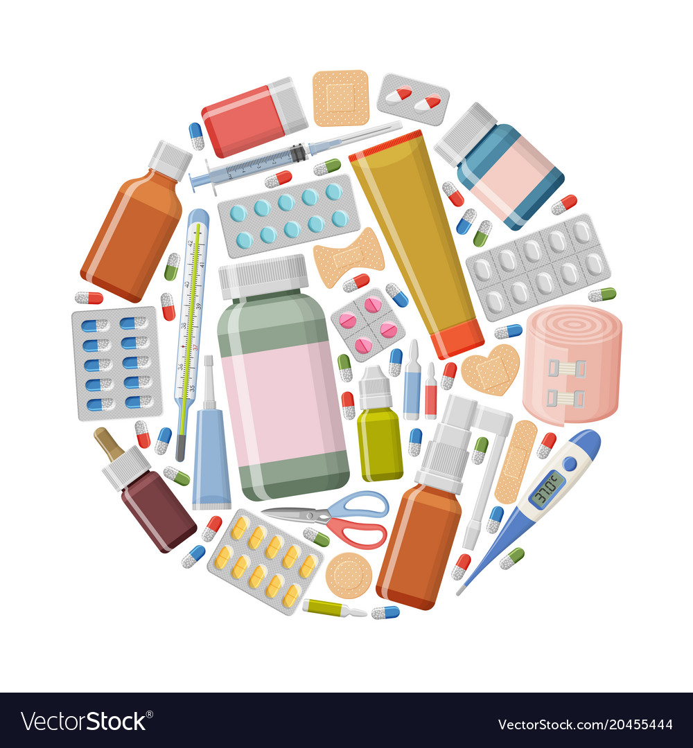 Pharmacy Background Different Medical Pills Vector Image