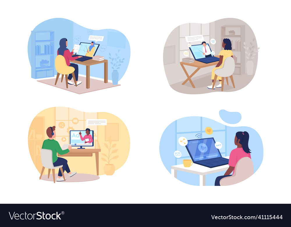 Remote class 2d web banner poster set Royalty Free Vector