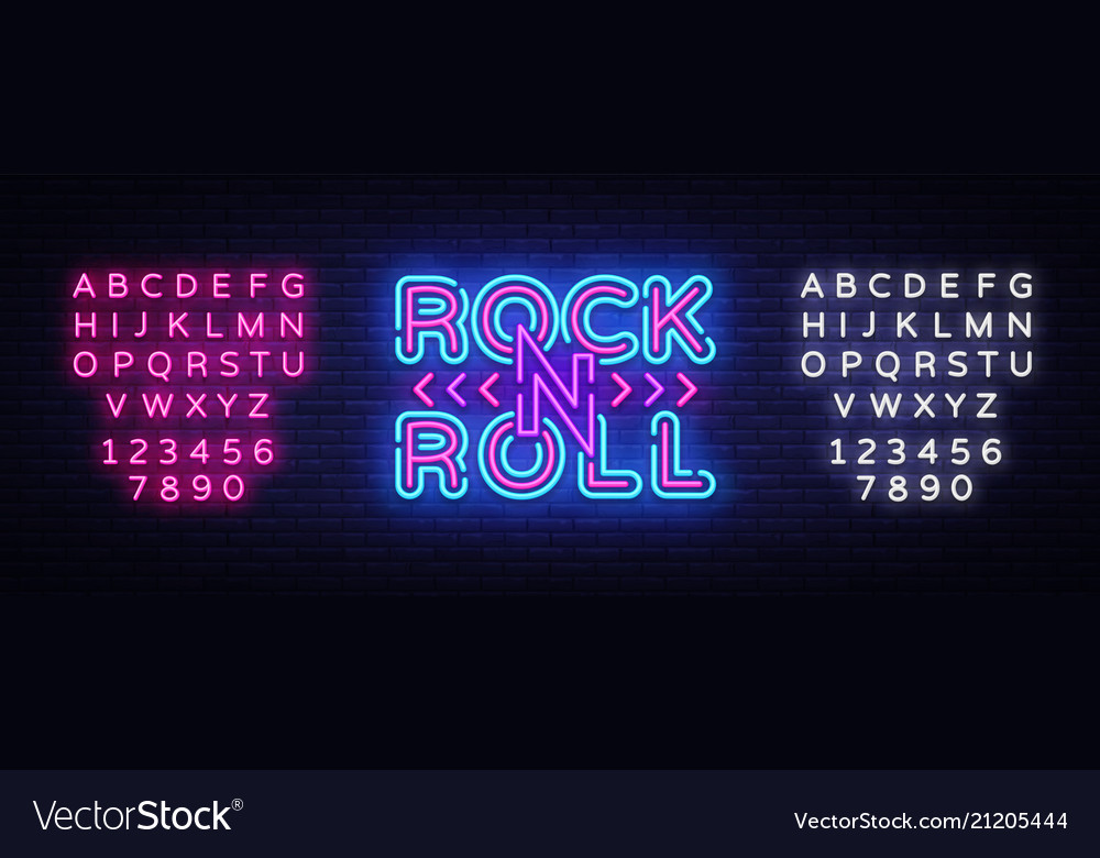 Rock and roll logo in neon style rock music neon Vector Image