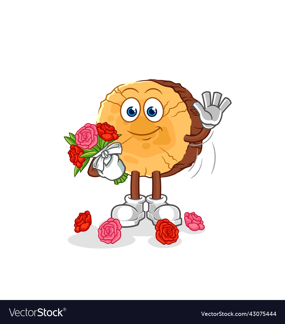 Round log with bouquet mascot cartoon