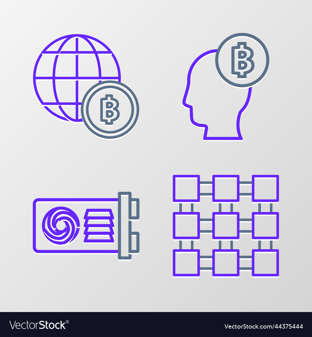 Set line blockchain technology mining farm vector image Set line blockchain technology mining farm
