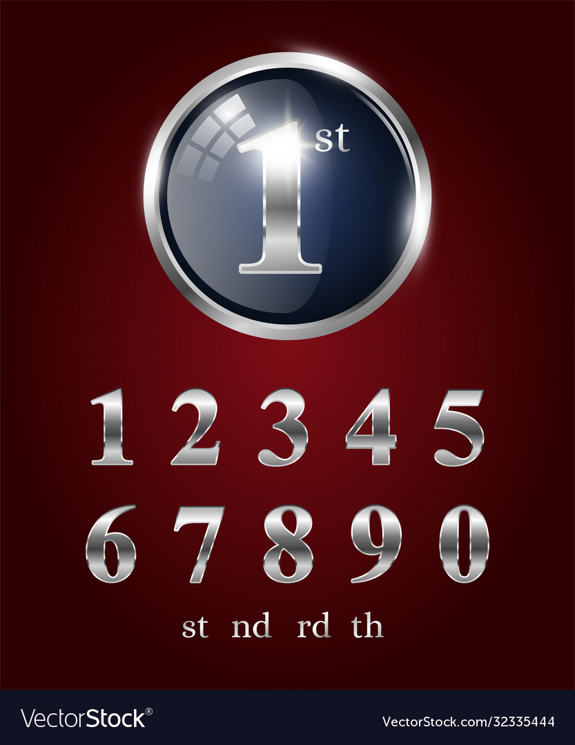 Set silver number isolated on dark red background