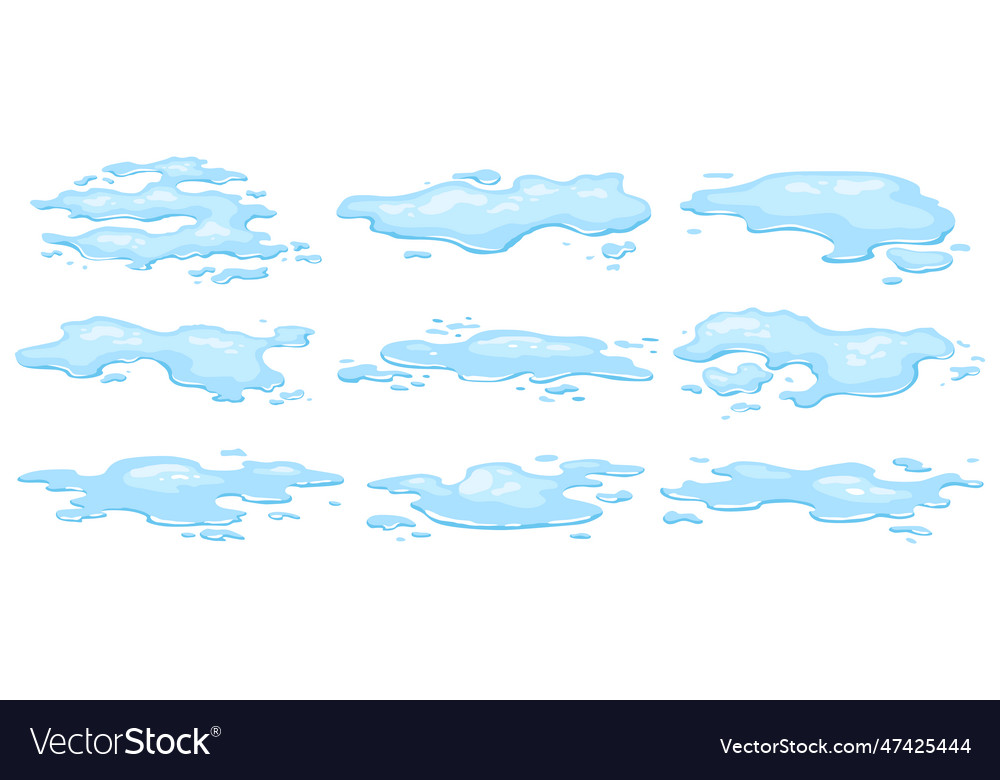 Water spill puddles set blue liquid various shape vector image Water spill puddles set blue liquid various shape