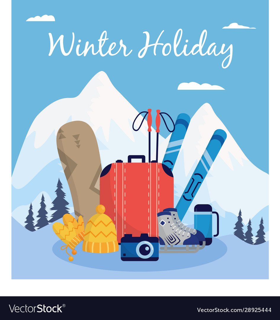 Winter holiday poster - extreme sport equipment Vector Image