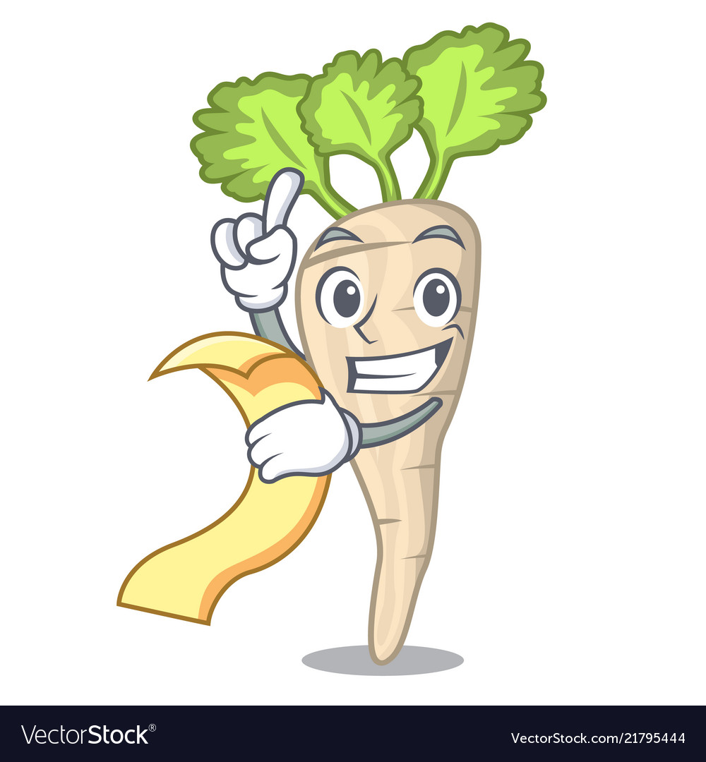 With menu fresh parsnip roots on a mascot