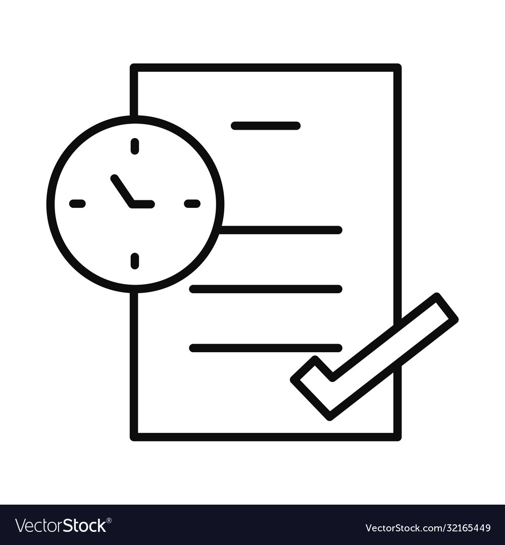 Academic exam with clock and check mark icon line