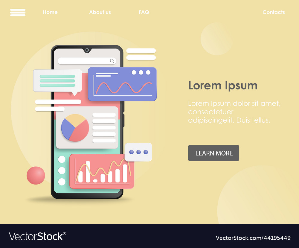 Analytics in mobile app landing page vector image Analytics in mobile app landing page