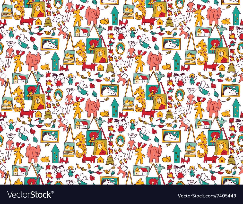 Art hand made objects toys color seamless pattern Vector Image
