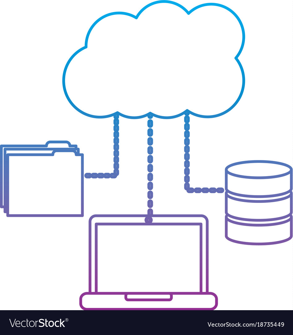 Laptop computer connection cloud folder and data