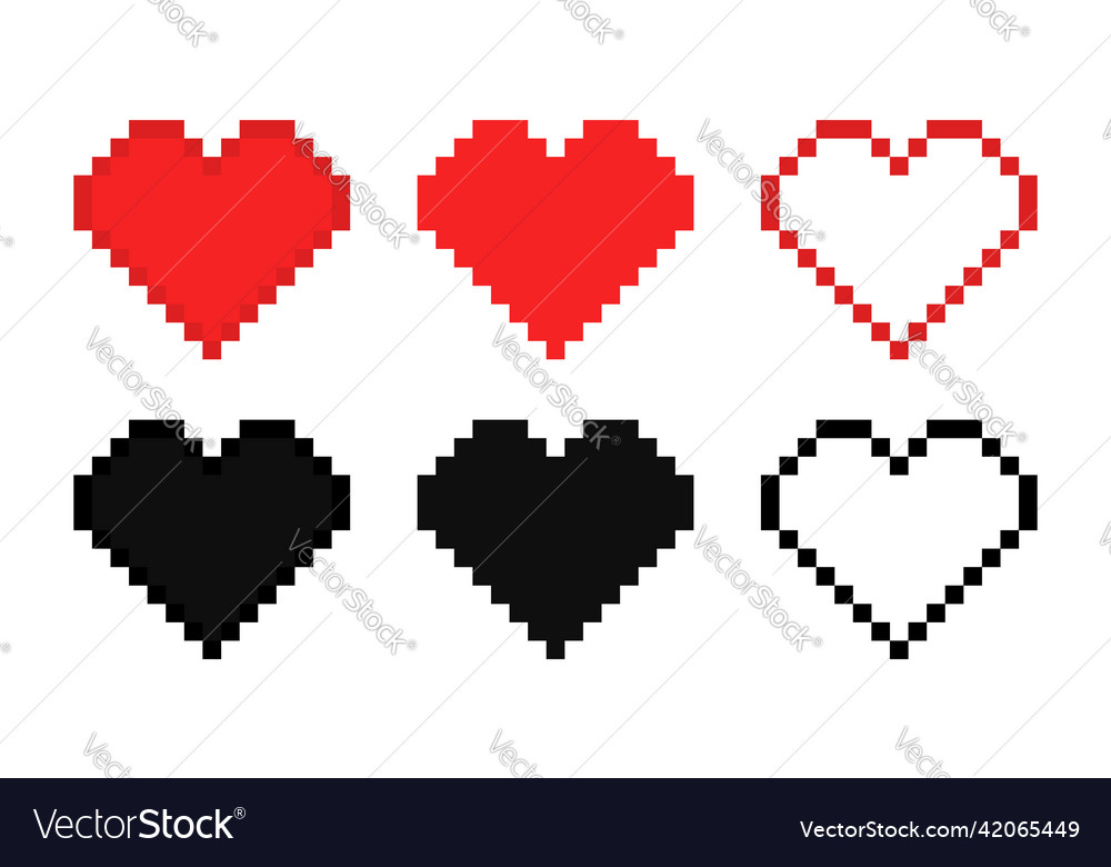 Pixel heart icon 8 bit game digital Royalty Free Vector