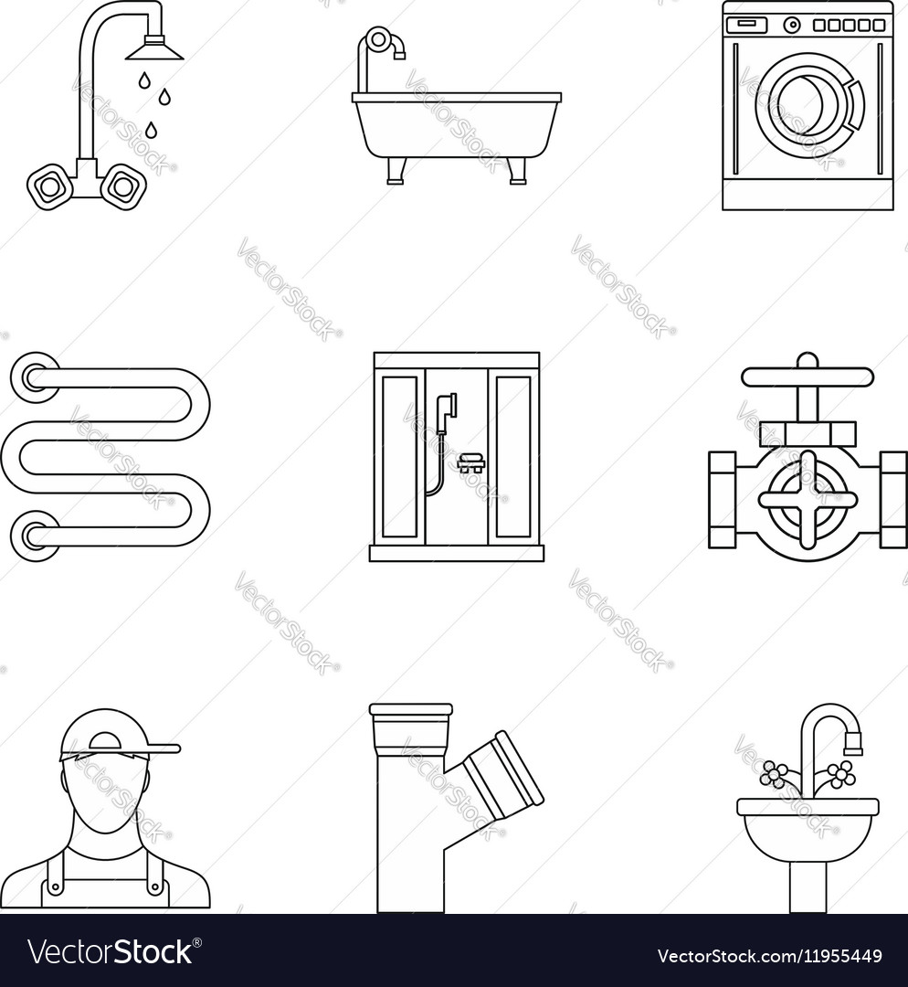 sanitary-appliances-icons-set-outline-style-vector-image