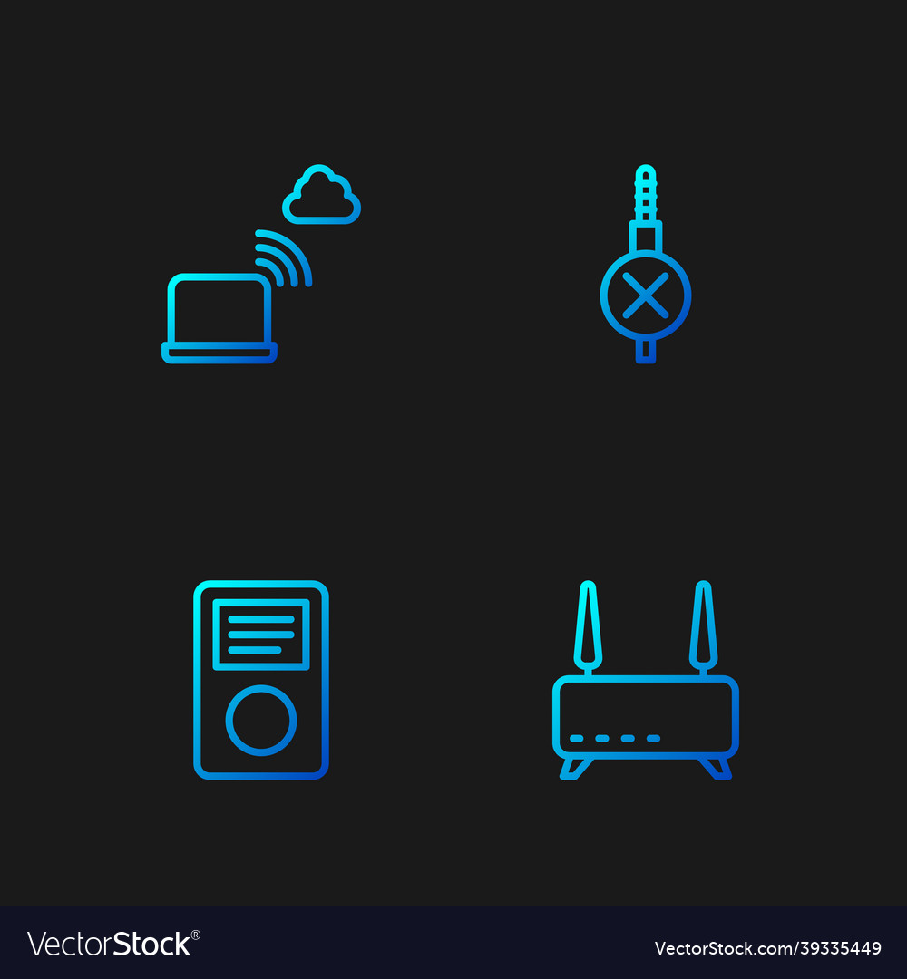 Set line router and wi-fi signal music player vector image Set line router and wi-fi signal music player