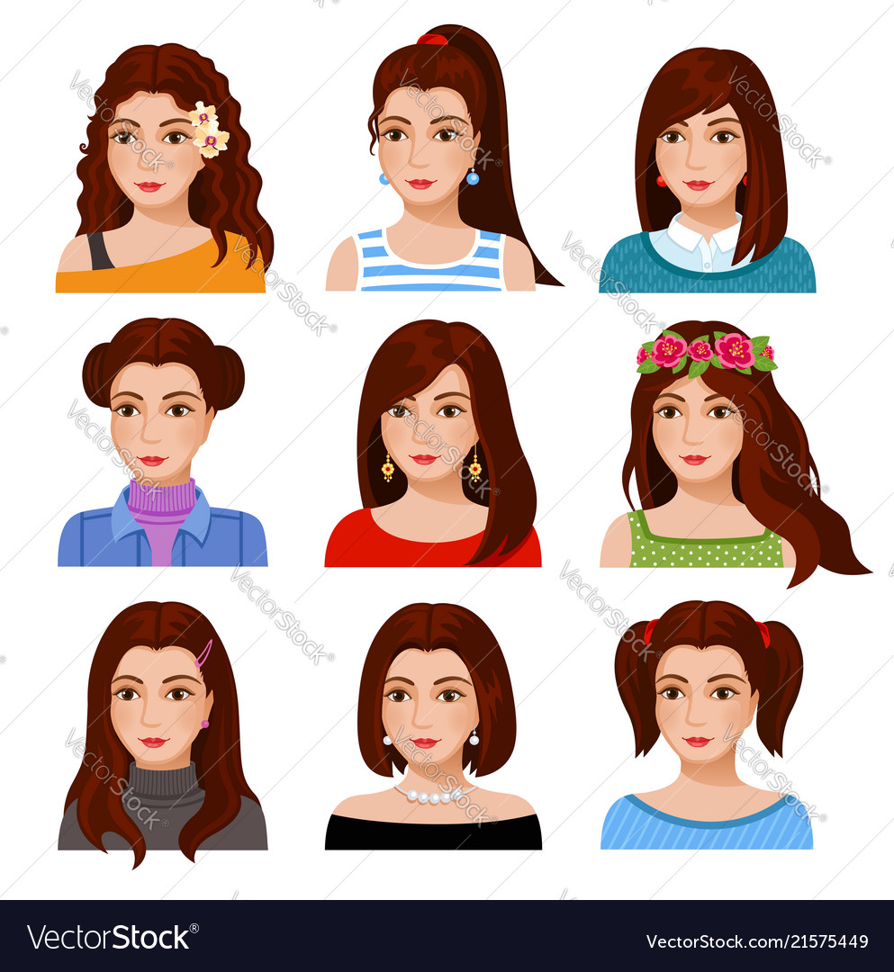 Set of woman faces with various hairstyle Vector Image Set of woman faces with various hairstyle Vector Image